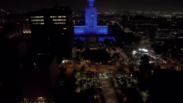 Prefeitura Los Angeles Iluminado Azul Para Agradecer Aos Profissionais Saúde — Vídeo de Stock