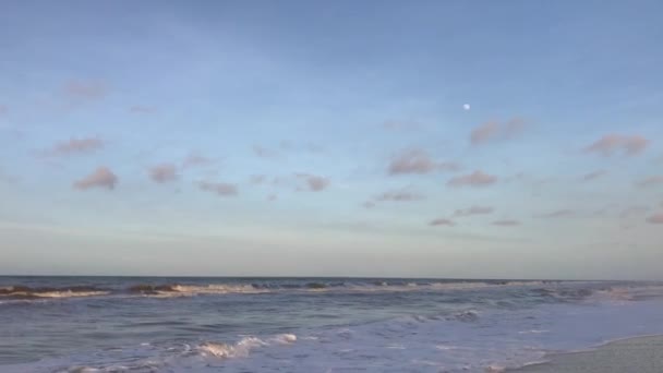 Sky Moon Waves Sandy Caribbean Sea Beach Sunset — Stock Video