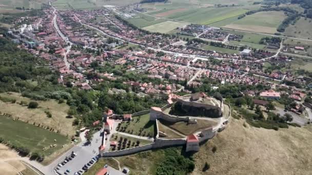 Romanya Nın Brasov Lçesi Ndeki Rupea Kalesi Kasabasının Havadan Aşağı — Stok video