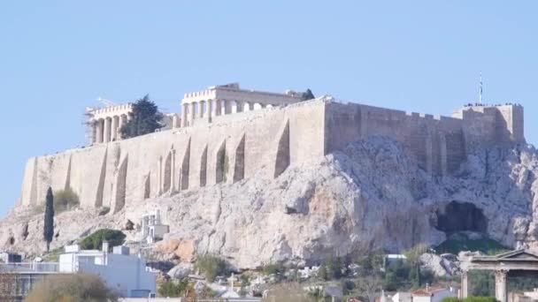 Parthenon Tetején Akropolisz Központjában Athén Görögország — Stock videók