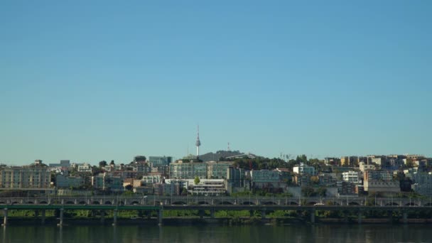 Horizonte Rio Hangang Cidade Seul Com Namsan Seoul Tower Yongsan — Vídeo de Stock