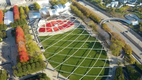 Αεροφωτογραφία Του Pavilion Pritzker Στο Millennium Park Αμφιθέατρο Συναυλιών Και — Αρχείο Βίντεο
