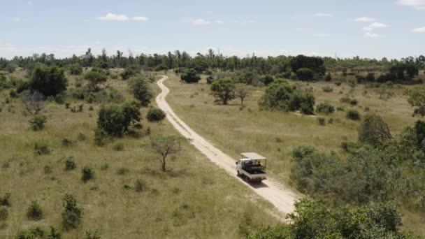 Légi Felvétel Egy Szafari Autóról Amint Nappal Száguld Úton Zimbabwe — Stock videók