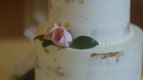Весільний Торт Квітковим Прикрасою — стокове відео