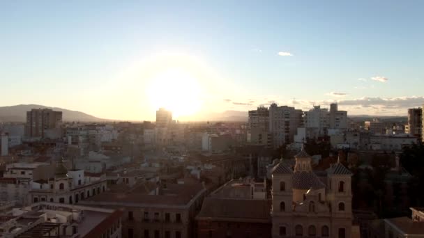 Hermosa Toma Aérea Ciudad Murcia España Atardecer Paisaje Urbano Drones — Vídeos de Stock