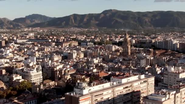 Colpo Aereo Sorvolando Murcia Città Con Uno Sfondo Montagna Spagna — Video Stock