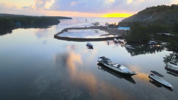 Ферма Водоростей Водному Каналі Між Островами Сенінган Лембонган — стокове відео