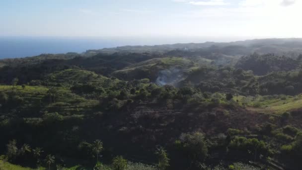 Humo Sale Los Arrozales Panorama Vista Drone — Vídeos de Stock