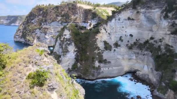 Voler Autour Une Haute Falaise Vers Cabane Dans Les Arbres — Video