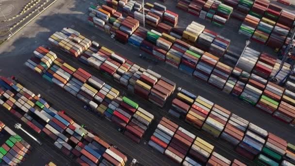 Container Truck Driving Piles Intermodal Containers Industrial Port Daytime Inglês — Vídeo de Stock