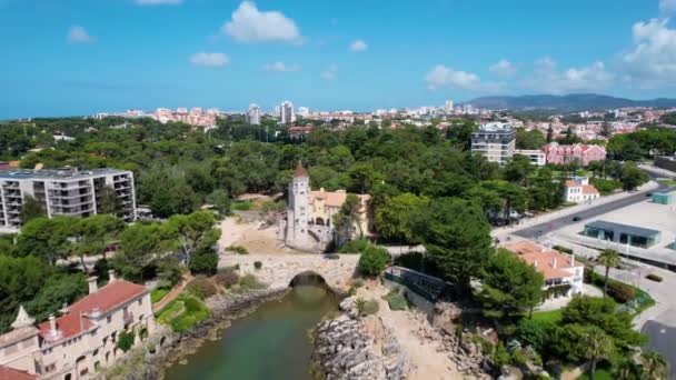 Palcio Dos Condes Castro Guimares Güneşli Cascais Portekiz Üzerindeki Hava — Stok video