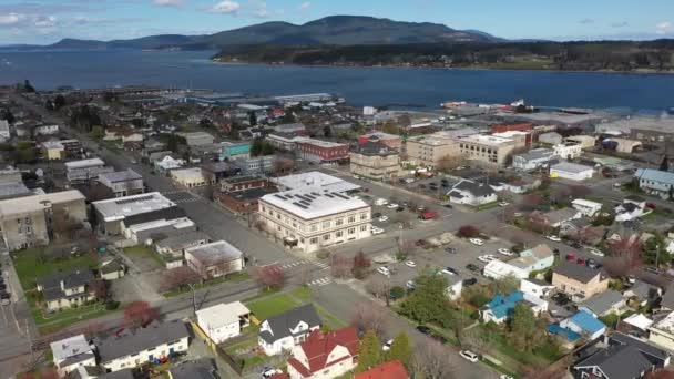 Cinematic Luchtfoto Drone Baan Beelden Van Anacortes Old Town Upper — Stockvideo