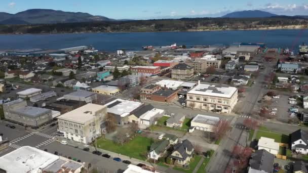 Cinematic Luchtfoto Drone Trucking Shot Van Anacortes Old Town Upper — Stockvideo