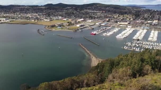 Cinematic Aerial Drone Shot Anacortes Waterfront Cap Sante Park Midtown — Stock Video