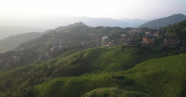 Vista Cênica Campo Arroz Terraced Foggy Dazhai Village Guangxi China — Vídeo de Stock