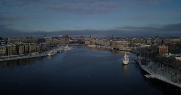 Chapman Hajó Korábban Dunboyne Skeppsholmen Nyugati Partján Stockholmban Svédországban Légi — Stock videók