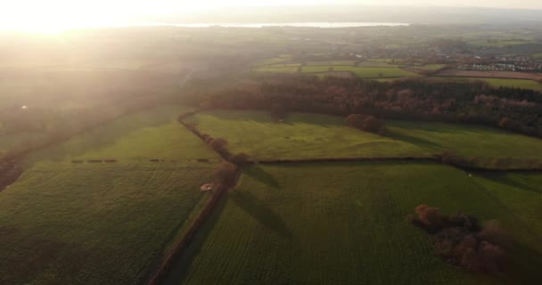 Golden Warm Sunset Light Woodbury Common Inglés Aerial Dolly Back — Vídeo de stock