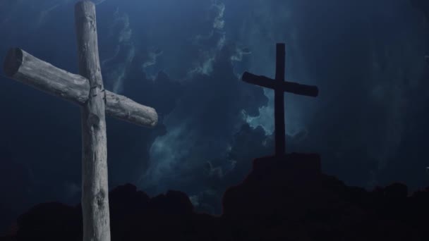 Два Хрести Грозовим Тлом — стокове відео