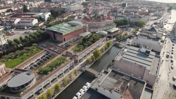 Waterkanaal Het Centrum Van Aveiro Portugal Luchtfoto Boven Het Centrum — Stockvideo