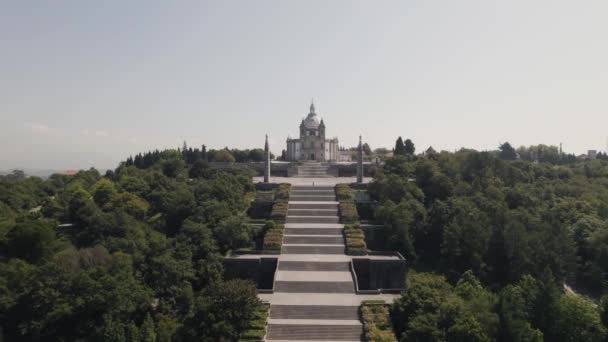 Drone Terbang Menuju Sanctuary Our Lady Sameiro Braga Portugal — Stok Video