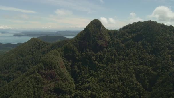 泰国热带岛屿上的热带雨林覆盖高山的航拍 背景为海洋 — 图库视频影像