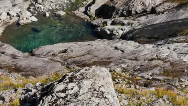 晴れた日に透明な山のプールに流れる美しいストリーム スローモーションパンショット Gertrude Sadle New Zealand — ストック動画