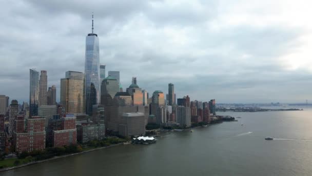Vista Aérea Ferry Direção Cais Vesey Street Battery Park City — Vídeo de Stock
