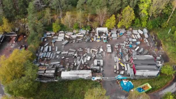 Vista Aérea Andamios Encofrados Utilizados Industria Construcción Apilados Área Almacenamiento — Vídeo de stock