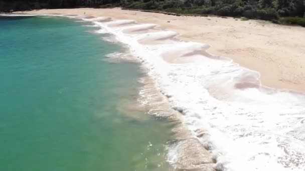 Drone Che Sorvola Onde Che Infrangono Una Lunga Spiaggia Condizioni — Video Stock