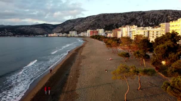 Antenn Stranden Och Adriatiska Havskusten Shengjin Albania — Stockvideo