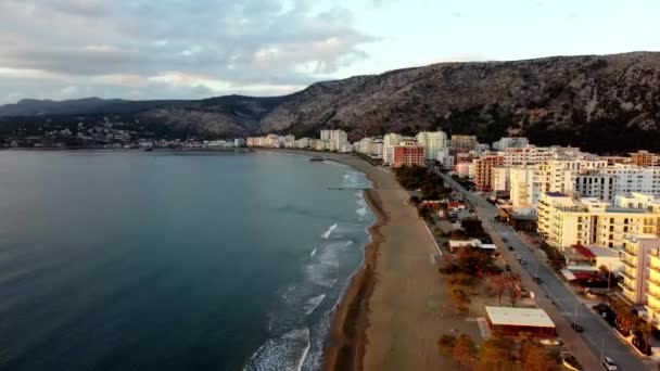 Hochantenne Albanische Küste Shengjin Albanien Adriatisches Meer — Stockvideo