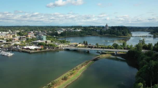 Zdjęcie Lotnicze Drona Olympic Yacht Club Pobliżu Washington State Capitol — Wideo stockowe