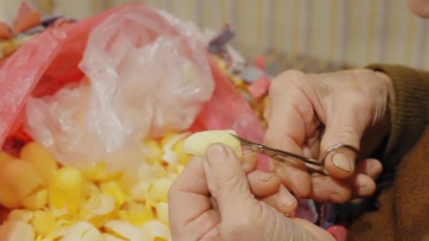 Крупный План Резки Шелковых Коконов Традиционной Вышивки — стоковое видео