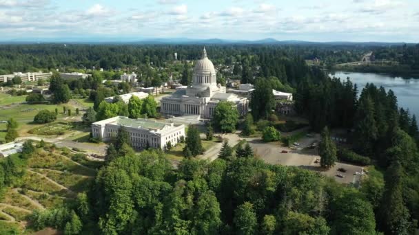 Zdjęcie Lotnicze Drona Budynku Washington State Capitol Building Kampusu Capitol — Wideo stockowe