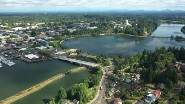 Kinematografická Anténa Drone Záběr Olympia Yacht Club Blízkosti Washington State — Stock video