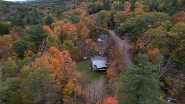 Αεροφωτογραφία Σπιτιών Στο Πολύχρωμο Δάσος Την Ημέρα Του Φθινοπώρου Στο — Αρχείο Βίντεο