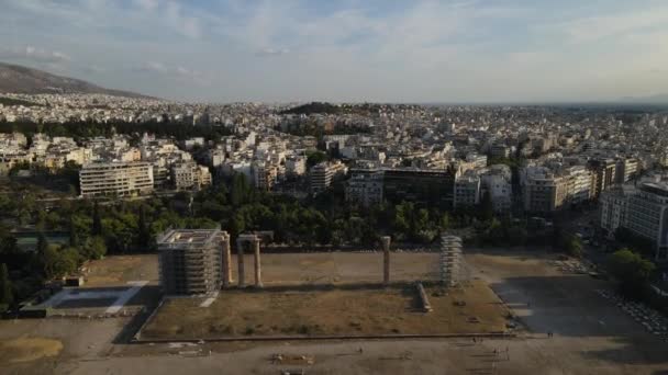 Drone Aerial View Temple Olympian Zeus Reconstruction South Athens Neighborhood — 비디오