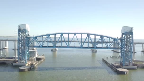 Blue Galveston Old Highway Bridge Drone Shoot Vestigt Drone Shoot — Stockvideo