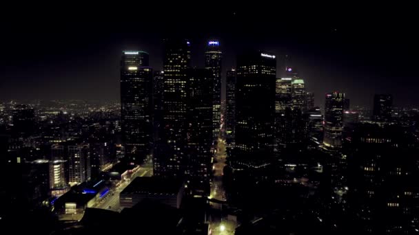 Estableciendo Vista Aérea Luces Brillantes Del Centro Los Ángeles Rascacielos — Vídeo de stock