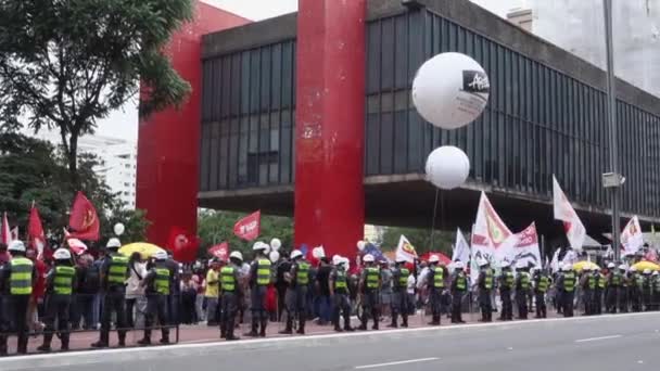 Kolejka Policji Demonstracji Dnia Świadomości Sao Paulo Brazylia — Wideo stockowe