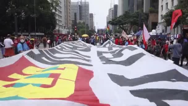 Enorme Pro Democratie Banner Sao Paulo Black Awareness Politieke Rally — Stockvideo