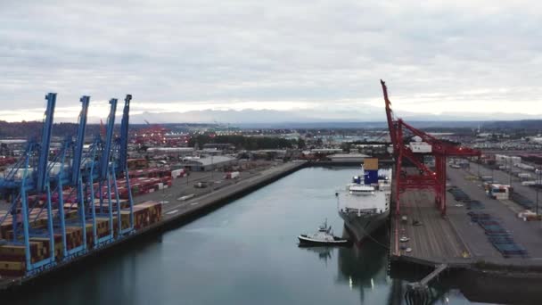 Port Tacoma Egy Felhős Napon Tacomában Washingtonban Légi Visszahúzódás — Stock videók