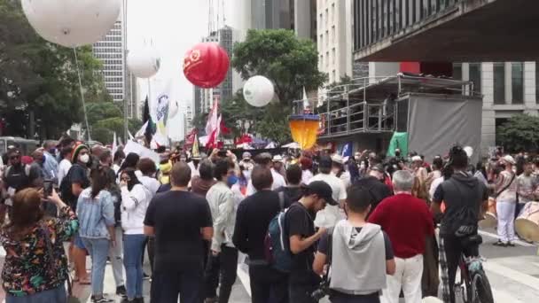 Manifestantes Reúnen Para Discursos Mitin Concientización Negra Sao Paulo — Vídeos de Stock