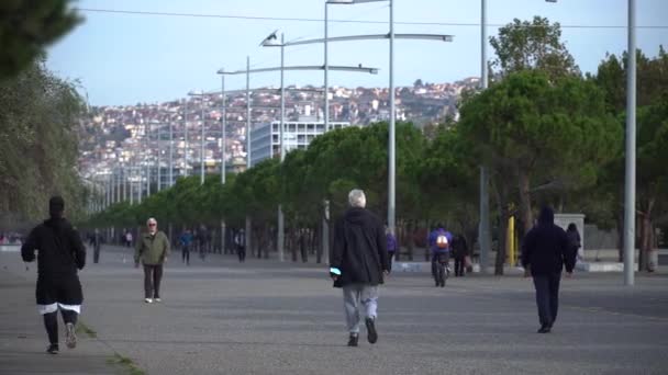 People Walking Running Biking City — Stock Video