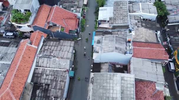 Pov Góry Strzał Powietrza Katastrofa Powodziowa Która Zalała Ulice Mieszkalne — Wideo stockowe