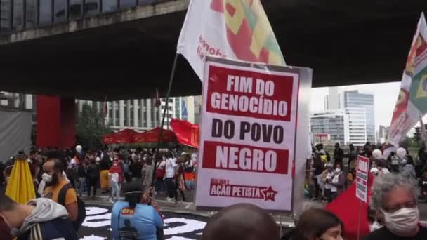 Demonstrasi Protes Sao Paulo Brazil Menyerukan Untuk Mengakhiri Genosida Orang — Stok Video