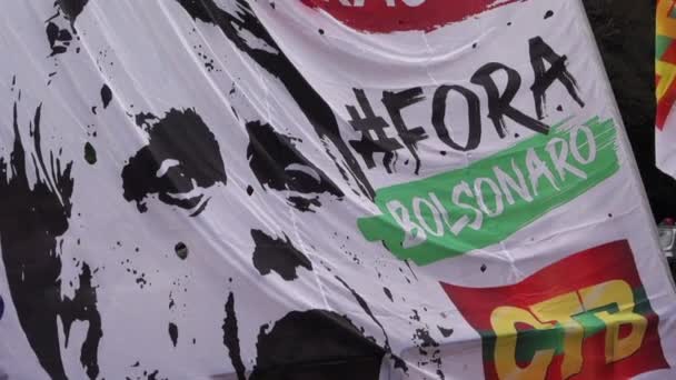 Défense Démocratie Bannière Bolsonaro Lors Rassemblement Sao Paulo — Video