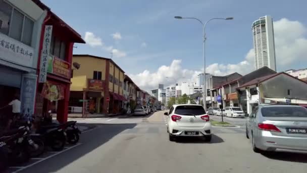 Μετακίνηση Jalan Carnarvon Μπλε Ηλιόλουστη Μέρα Ιστορικό Είναι Κτίριο Komtar — Αρχείο Βίντεο