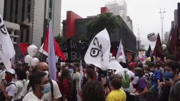 Demonstratoren Grote Braziliaanse Racisme Rally Gemaskeerd Tegen Covid — Stockvideo