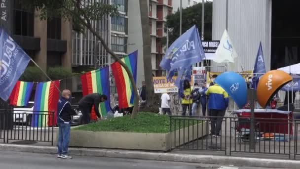 Pan Dwars Door Regeringsdemonstranten Sao Paulo Brazilië — Stockvideo